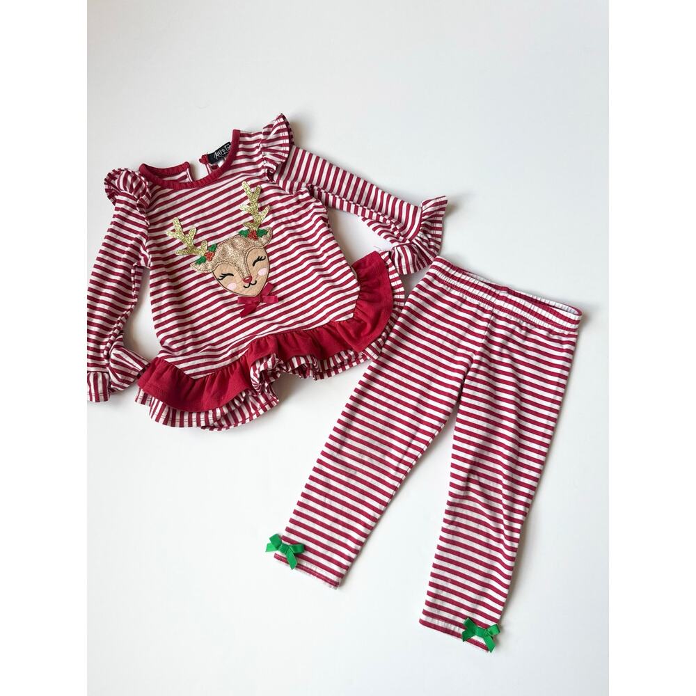 Rare Too! Girls Reindeer Stripe Tunic & Leggings Set Size 18M
